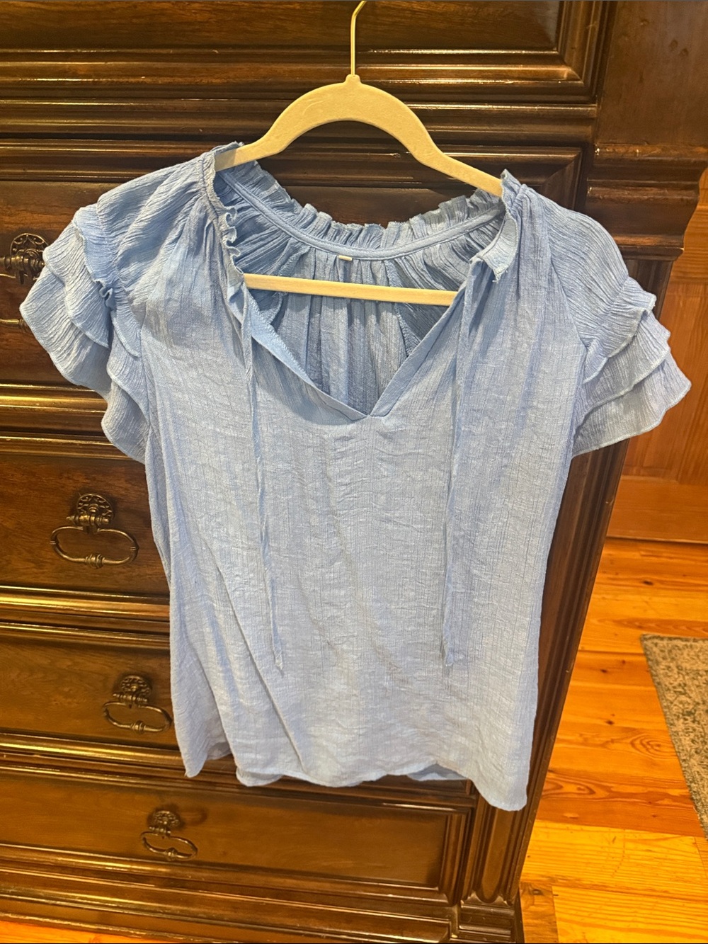 Light Blue Ruffle Sleeve Women's Top